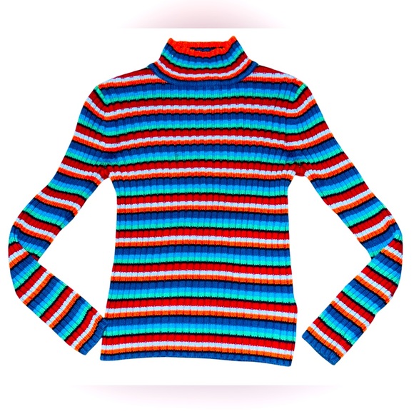 Tommy hilfinger Striped rainbow Turtleneck Sweater medium vintage - Picture 1 of 7